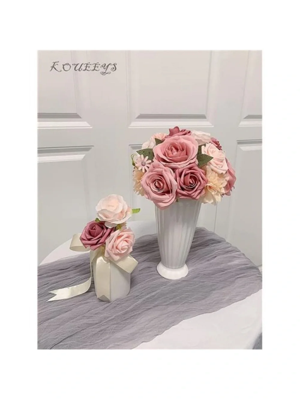 Roses Artificial Flowers Pink Bouquets Box Set Dusty Blush 19pcs